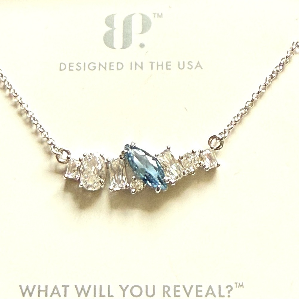 Bomb Party Glam Doll Sparkle Blue Zircon Spinel Necklace Rhodium Plated RBP5875